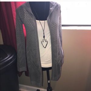 Pink Rose long cardigan with hood XS Gray